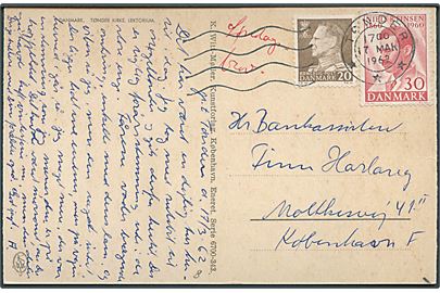 20 øre Fr. IX og 30 øre Finsen på brevkort sendt som søndagsbrev fra Tønder d. 17.3.1962 til København.