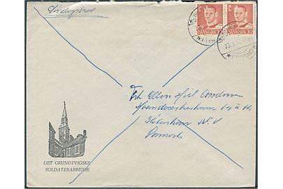 30 øre Fr. IX i parstykke på Det grundtvigske Soldaterarbejde kuvert stemplet Det danske Kommando / * i Tyskland * d. 23.3.1957 til København.