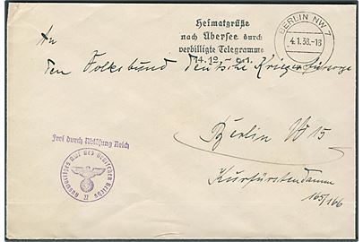 Ufrankeret lokalbrev stemplet Berlin d. 4.1.1938 fra det tyske Udenrigsministerium til Volksbund Deutsche Kriegsfürsorge.