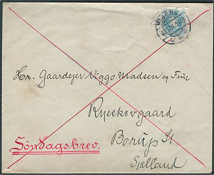 25 øre Chr. X 60 år single på søndagsbrev fra Viborg d. 23.5.1931 til Ryeskovgaard pr. Borup St. 