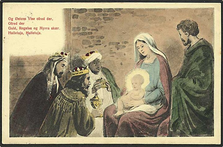 Religiøsk postkort med Jesus barnet og de 3 vise mænd. Stenders u/no.