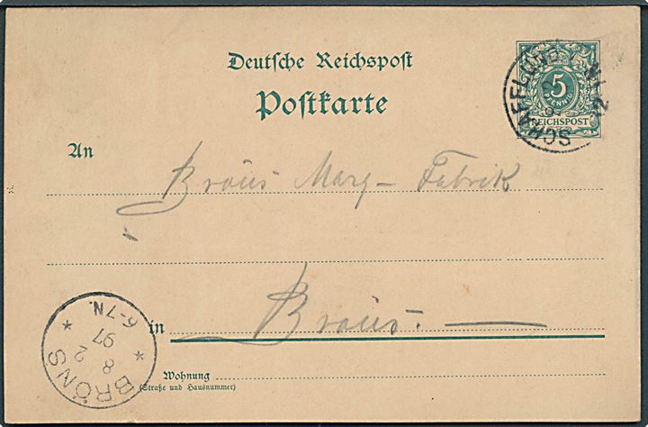 5 pfg. helsagsbrevkort fra Schafflund d. 8.2.1897 til Bröns.