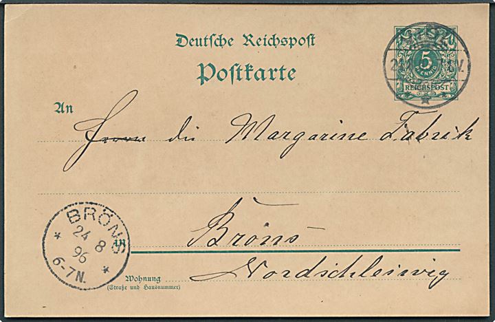 5 pfg. helsagsbrevkort fra Viöl d. 24.8.1896 til Bröns.