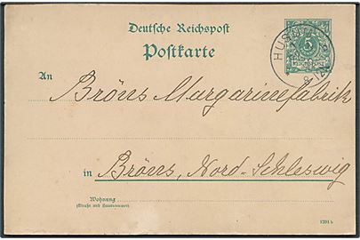 5 pfg. helsagsbrevkort fra Husum d. 22.4.1892 til Bröns.