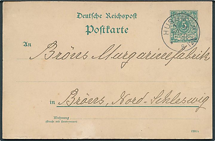 5 pfg. helsagsbrevkort fra Husum d. 22.4.1892 til Bröns.
