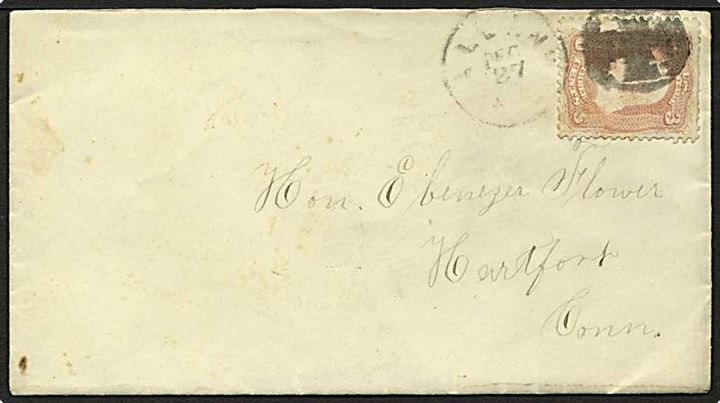 3 cents Washington på brev fra Albany 186x til Hartford.