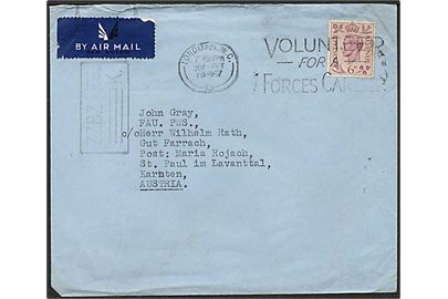 6 pence på luftpost brev fra London, England, d. 30.5.1947 til Australien.
