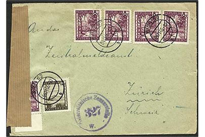 52 gr. blandingsfrankeret brev fra Wien d. 4.11.1946 til Zürich, Schweiz. Åbnet af østrigsk efterkrigscensur.