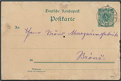 5 pfg. helsagsbrevkort annulleret med enringsstempel Bredebroe d. 12.7.1892 til Bröns. Kortet noget anløbet.