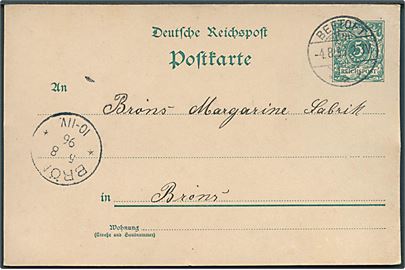 5 pfg. helsagsbrevkort fra Bevtoft d. 4.8.1896 til Bröns.