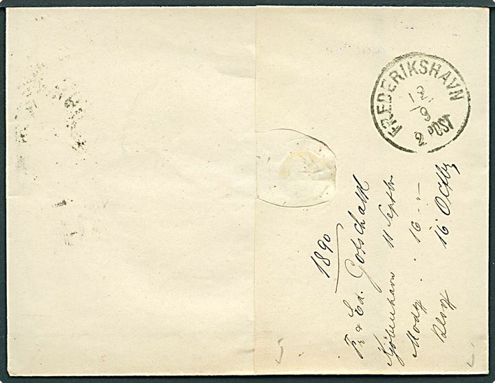 10 øre Våben single på brev fra Kjøbenhavn d. 11.9.1890 via Frederikshavn til Bergen, Norge.