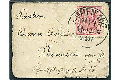 5 kr. Franz Joseph på lille brev (5½x7½ cm) fra Wien d. 15.12.1898 til Freidwaldau. Folder.