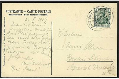 5 pfg. på brevkort (luftkurort Drangstedt) annulleret med bureaustempel Geestemünde-Bederk... Zug 717 d. 22.5.1907 til Berlin.
