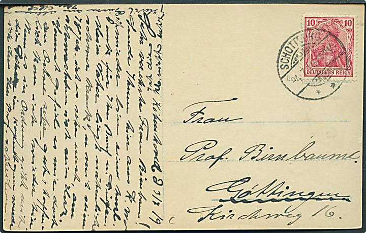 10 pfg. Germania på brevkort dateret Københoved stemplet Schottburg d. 4.7.1919 til Göttingen.