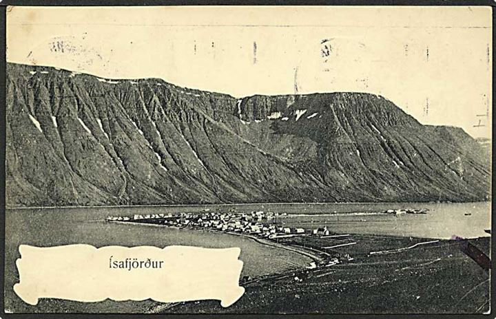 Dansk 2 øre og 3 øre Bølgelinie på islandsk brevkort (Isafjördur) dateret Reykjavik d. 29.7.1912 og stemplet Kjøbenhavn d. 9.8.1912 til København. Iflg. indhold sendt via Ceres til Danmark.