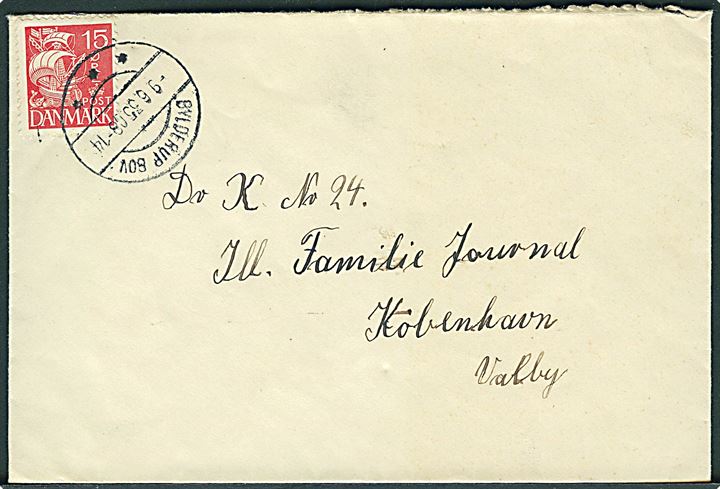15 øre Karavel på brev annulleret med brotype IIc Bylderup Bov d. 9.6.1935 til København.