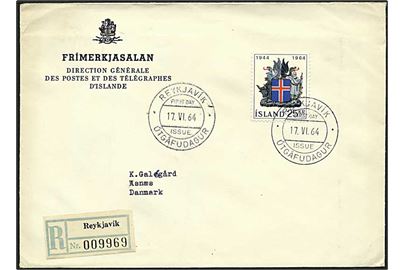 25 kr. flerfarvet rigsvåben singelfrankatur på Rec. brev fra Reykjavik, Island, d. 17.6.1964 til Asnæs.