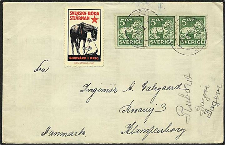 5 øre grøn løve på brev fra Åtorp, Sverige, d. 6.7.1931 til Klampenborg.