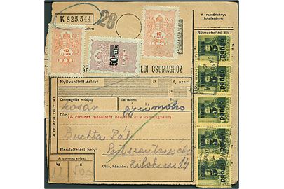 5 pengö/8 f. 1945 Provisorium (14) på for- og bagside af adressekort annulleret med uldent rammestempel d. 5.10.1945 til Pestsze.....