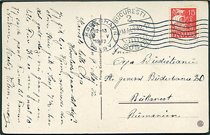 15 øre Karavel på brevkort fra København d. 9.5.1932 til Buccuresti, Rumænien.