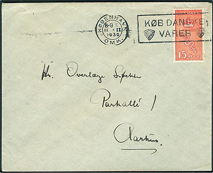 15+5 øre Kræftmærke på brev fra København d. 11.2.1930 til Aarhus.