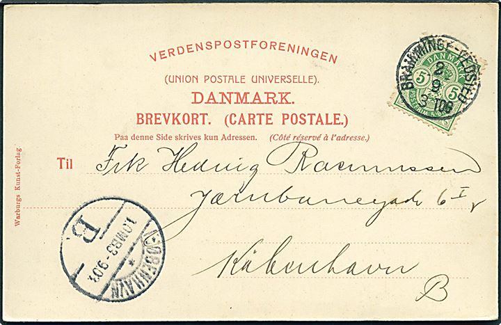 5 øre Våben på brevkort annulleret med lapidar bureaustempel Bramminge - Vedsted d. 2.9.1903 til Kjøbenhavn.