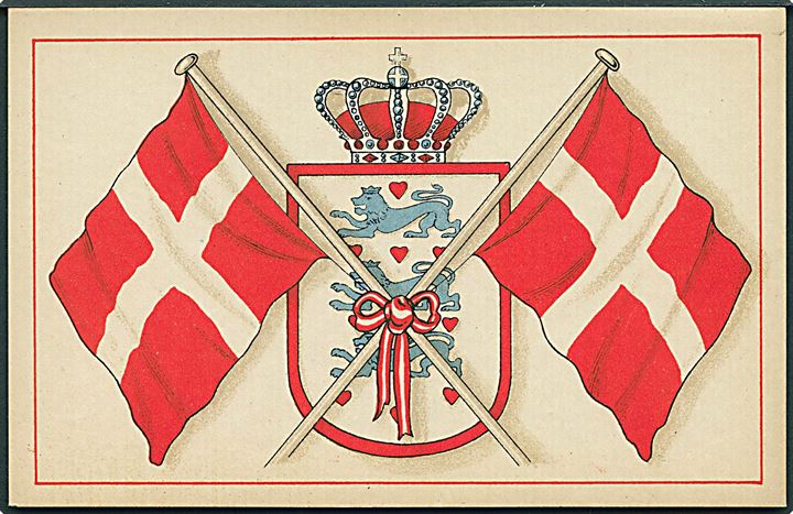 6 stk. postkort med Dannebrog og våbenskjold. Ed. F. Ph. serie 2584 no. 1 - 6.