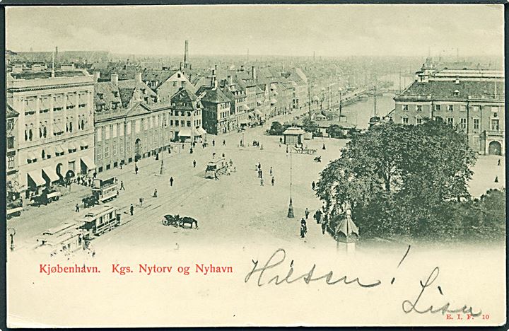 Kongens Nytorv og Nyhavn, København. Sporvogne ses. E. I. F. no. 10.