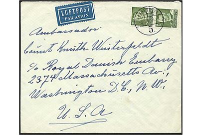 70 øre mørkegrøn Fr. IX på luftpost brev fra København d. 8.7.1959 til Washington, USA.