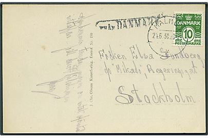 10 øre Bølgelinie på brevkort fra København annulleret med svensk stempel i Malmö d. 24.6.1930 og sidestemplet Från Danmark til Stockholm, Sverige.