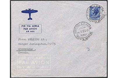 60 lire blå på luftpost brev fra Firenze, Italien d. 2.9.1954 til Stockholm, Sverige.