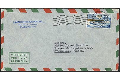 60 lire på luftpost brev fra Firenze, Italien d. 25.4.1956 til Stockholm, Sverige.