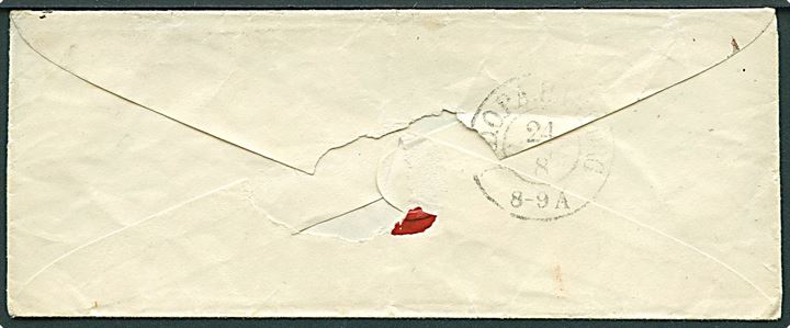 4 R.B.S. Thiele II rødbrun på dampskibsbrev med hånd-skrevet bynavn Vedbek annulleret med nr.stempel “1” og sidestemplet kompasstempel Kjøbenhavn d. 23.8.1853 til Hamburg. Ank.stemplet K.D.O.P.A. Hamburg d. 21.8.