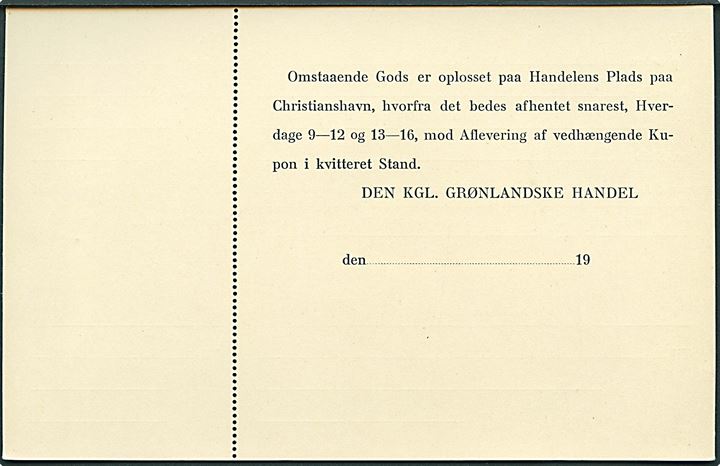Fragtbrev for forsendelse af gods fra Nassak Point pr. Julianehaab d. 14.5.1947 med S/S “Gustav Holm” til København. Formular 61442.