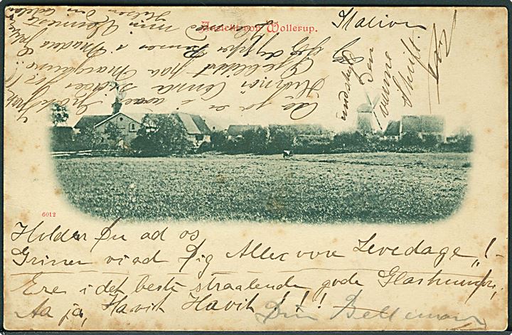 3 pfg. Germania på lokalt brevkort med håndskrevet bynavn “Wollerup” og annulleret bureau Sonderburg - Norburg Bahnpost Zug 2 d. 28.11.1905 til Wollerup pr. Sonderburg. Afsendelsessted blev skrevet på lokal forsendelser modtaget i jernbanebureauerne. Sjælden.