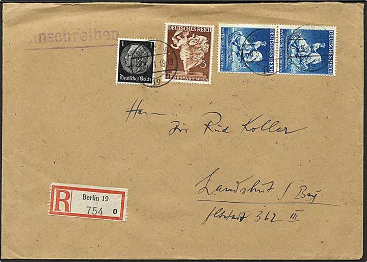 54 pfennig porto på Rec. brev fra Berlin, Tyskland, d. 6.5.1941 til Landshut.