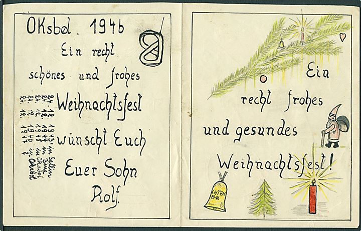 40 øre posthusfranko Esbjerg d. 7.12.1946 på brev fra Flüchtlingslager Oksböl til Berlin, Tyskland. Passér stemplet ved den allierede efterkrigscensur i Tyskland. Fuldt indhold med bl.a. håndtegnet julekort fra Oksbøl.