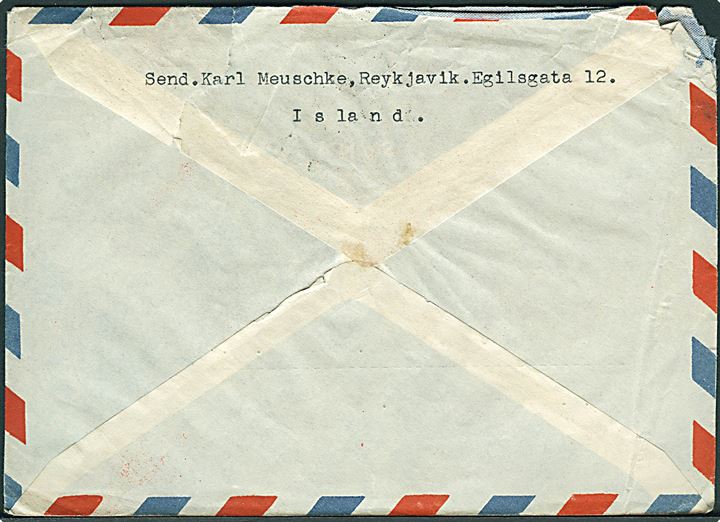 5 aur Torsk, 25 aur og 60 aur Hekla, samt Thorvaldsen Foreningen Julemærke 1948 på 90 aur frankeret luftpost-brev fra Reykjavik d. 10.12.1948 til Wiesbaden, Tyskland.