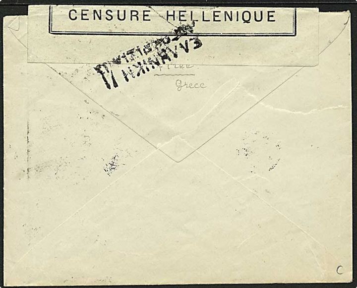 25 L. Iris single på brev fra Piræus d. 1.6.1919 til Zürich, Schweiz. Åbnet af græsk censur.