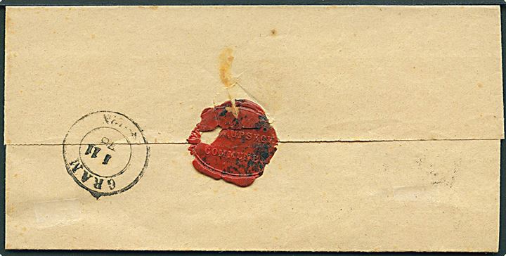 5 pfg. Ciffer på lokalbrev fra Enderupskov Commune annulleret med 2-ringsstempel Gram d. 1.11.1878 til Gram. På bagsiden delvist laksegl.