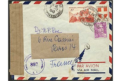 31 fr. blandingsfrankeret luftpostbrev fra Paris 1949 til Wien, Østrig - eftersendt til Paris, Frankrig. Åbnet af østrigsk efterkrigscensur.