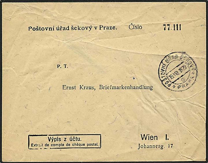 Ufrankeret postsagskuvert fra Prag 1973 til Wien, Østrig.