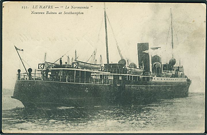 Normannia, Southampton-Le Havre færge. No. 231. Anvendt fra Le Havre d. 31.1.1917 til Schweiz.
