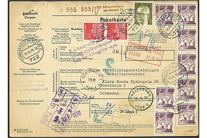 17 mark porto på indbetalingskort fra Schwenningen, Tyskland, d. 16.10.1970 til Stockholm, Sverige. 