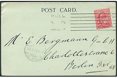 1d Edward VII med perfin TWS&Co på brevkort fra firma Thos. Wilson, Sons & Co. i Hull d. 12.5.1908 til Berlin, Tyskland.