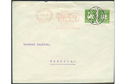 5 øre H. C. Andersen i parstykke placeret over firmafranko stempel Tip-Tip Export Bacon for den kræsne Gane sendt lokalt i Randers d. 11.5.1936.