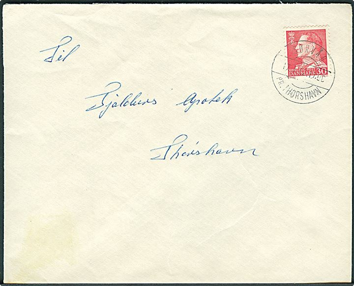 30 øre Fr. IX på brev annulleret med pr.-stempel Sørvåg pr. Thorshavn d. 17.1.1962 til Thorshavn.