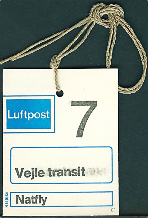 Luftpost manila-mærke formular H31 (5-83) påtrykt Vejle Transit og Natfly.