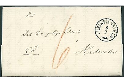 1863. Ufrankeret tjenestebrev dateret Aller Præstegaard med antiqua Christiansfeld d. 5.2.1863 til Haderslev. Påskrevet 6 sk. porto. På bagsiden svagt antiqua ankomststempel i rød farve Haderslev d. 6.2.1863.