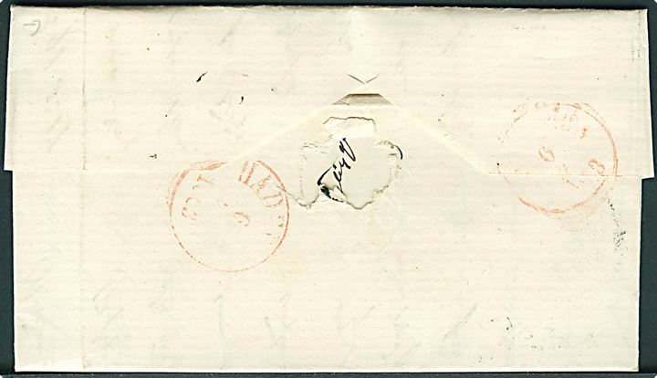 1863. Ufrankeret tjenestebrev dateret Aller Præstegaard med antiqua Christiansfeld d. 5.2.1863 til Haderslev. Påskrevet 6 sk. porto. På bagsiden svagt antiqua ankomststempel i rød farve Haderslev d. 6.2.1863.